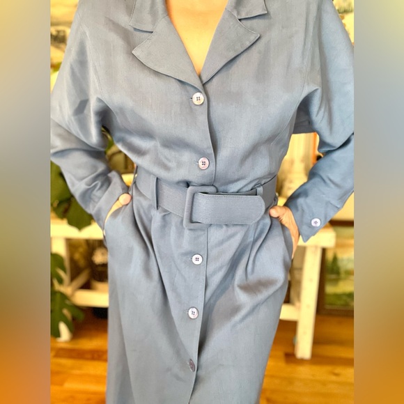 Vintage Wild Rose Periwinkle Blue Button Front Dress With Matching Belt - Picture 3 of 7